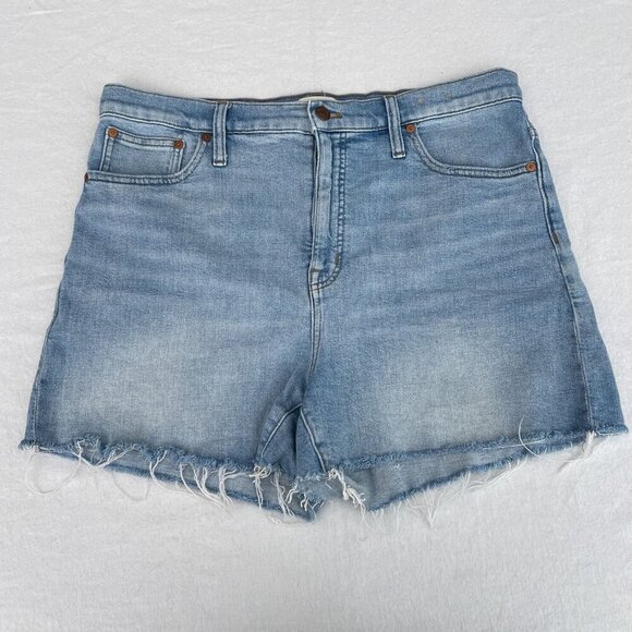 Madewell High-Rise Denim Shorts Frayed Hem Blue Wash Cotton Stretch Size 32 - Picture 1 of 13